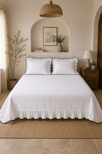 ART HOME %100 PAMUK ÇİFT KİŞİLİK FIRFIRLI PİKE SETİ BEYAZ
