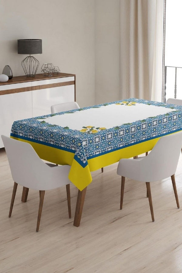 SARI LACİVERT LEKE TUTMAYAN DİKDÖRTGEN MASA ÖRTÜSÜ 120*160