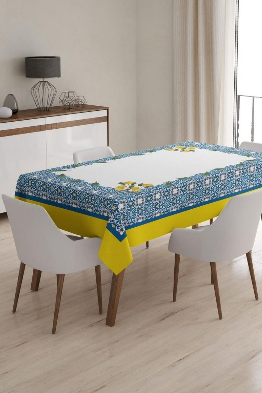 SARI LACİVERT LEKE TUTMAYAN DİKDÖRTGEN MASA ÖRTÜSÜ 120*160