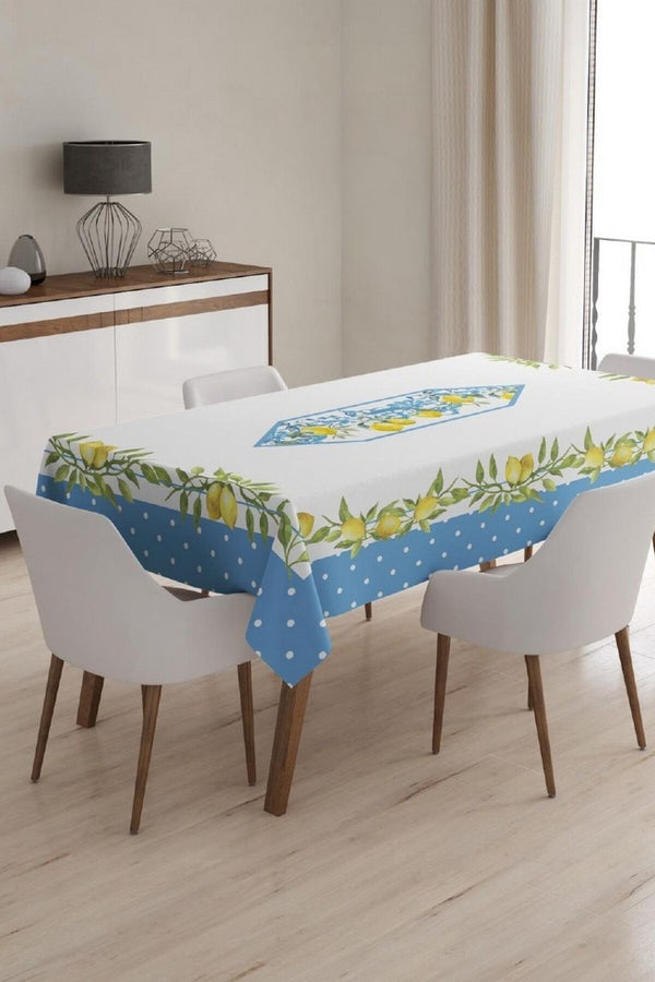 LİMON DESENLİ SARI LACİVERT DİKDÖRTGEN MASA ÖRTÜSÜ 160*220