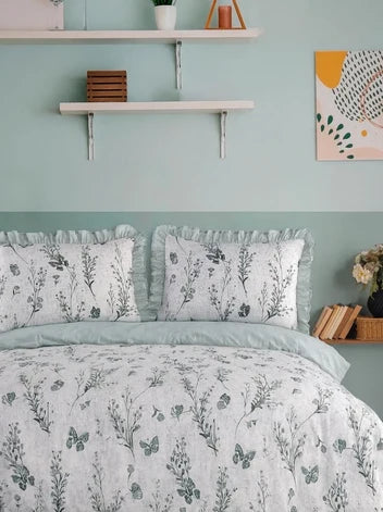 ART HOME %100 PAMUK ÇİFT KİŞİLİK FIRFIRLI NEVRESİM TAKIMI YEŞİL KREM