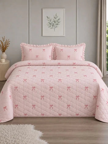 ART HOME %100 PAMUK ÇİFT KİŞİLİK FIRFIRLI PİKE SETİ PEMBE (Kopya)