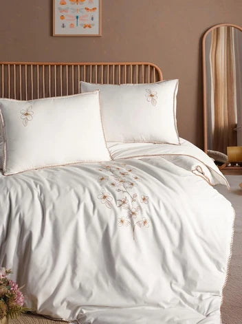 ART HOME %100  PAMUK ÇİFT KİŞİLİK FIRFIRLI NEVRESİM TAKIMI NAKIŞLI