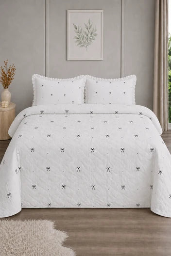 ART HOME %100 PAMUK ÇİFT KİŞİLİK FIRFIRLI PİKE SETİ PEMBE