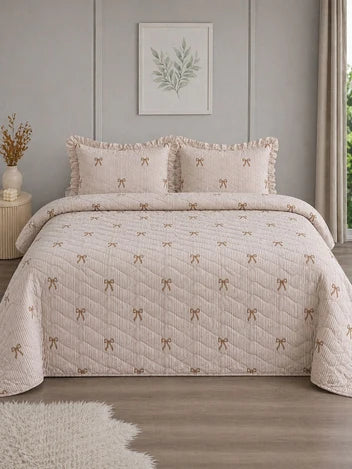 ART HOME %100 PAMUK ÇİFT KİŞİLİK FIRFIRLI PİKE SETİ FİYONK DESENLİ
