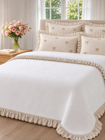 ART HOME %100 PAMUK ÇİFT KİŞİLİK FIRFIRLI PİKE SETİ