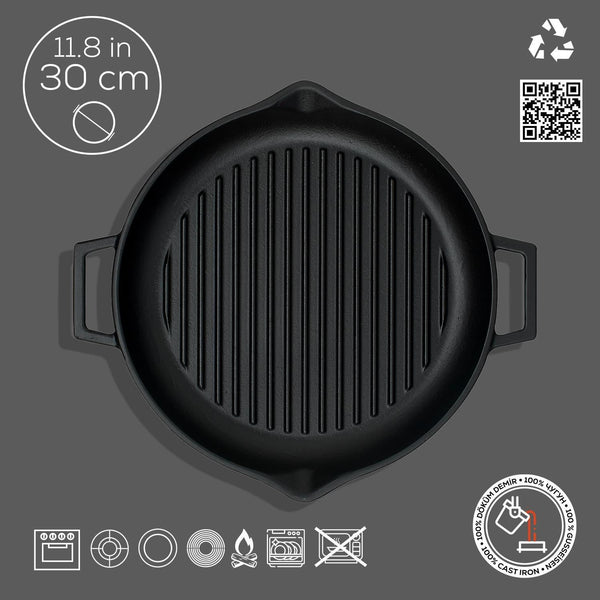 Lava Döküm Yuvarlak Izgara Tavası 30 cm