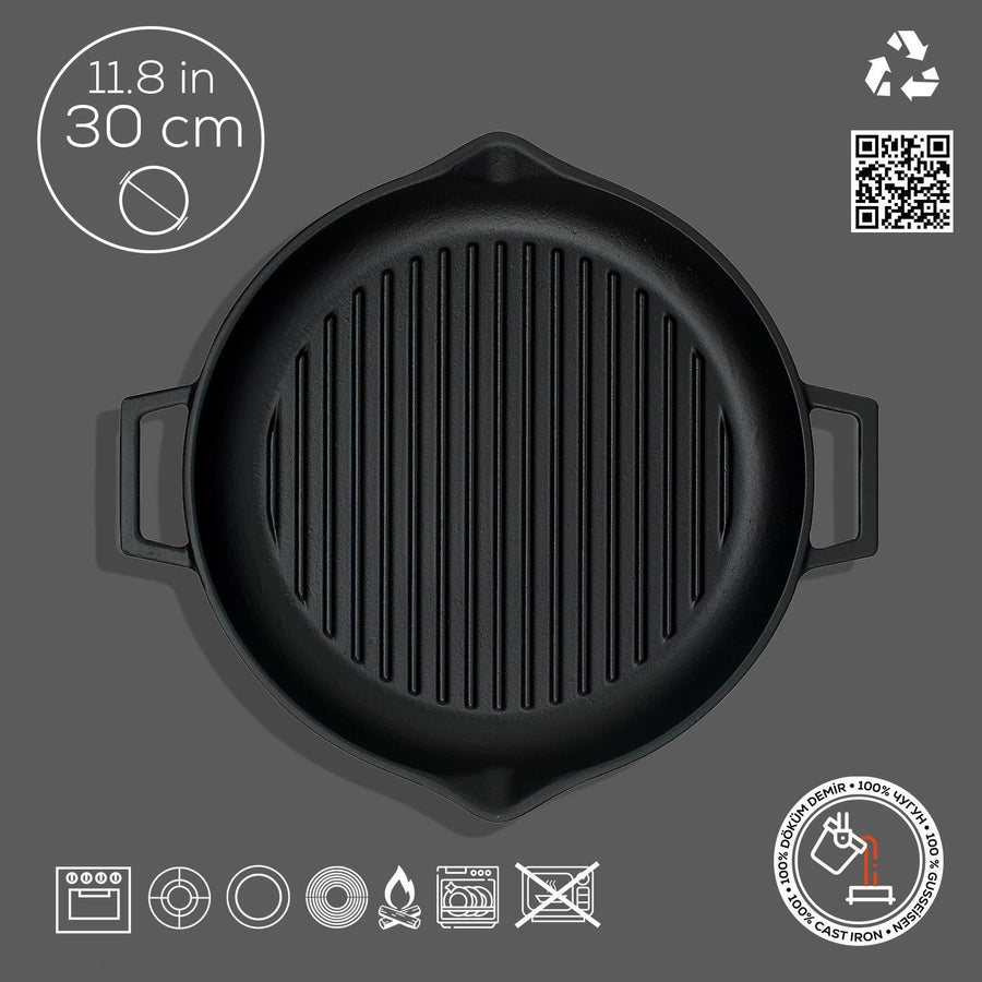 Lava Döküm Yuvarlak Izgara Tavası 30 cm