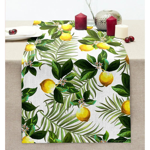 Limon Yaprakları Desenli Dijital Baskılı Dikişli Şönil Runner 36*185